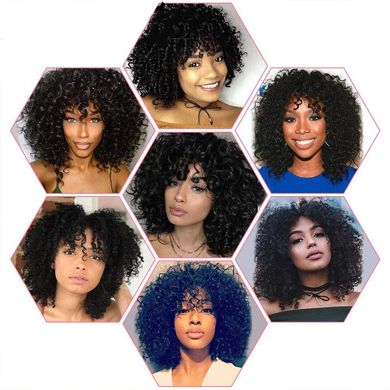 

JINKAILI 14inches Afro Kinky Curly Wig Synthetic Short Cosplay Wig With Bangs Mixed Brown and Blonde Wig for Black Women
