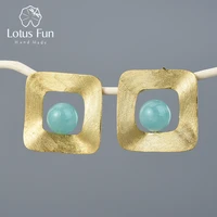 lotus fun natural stone minimalist style uneven square stud earrings real 925 sterling silver 18k gold handmade fine jewelry