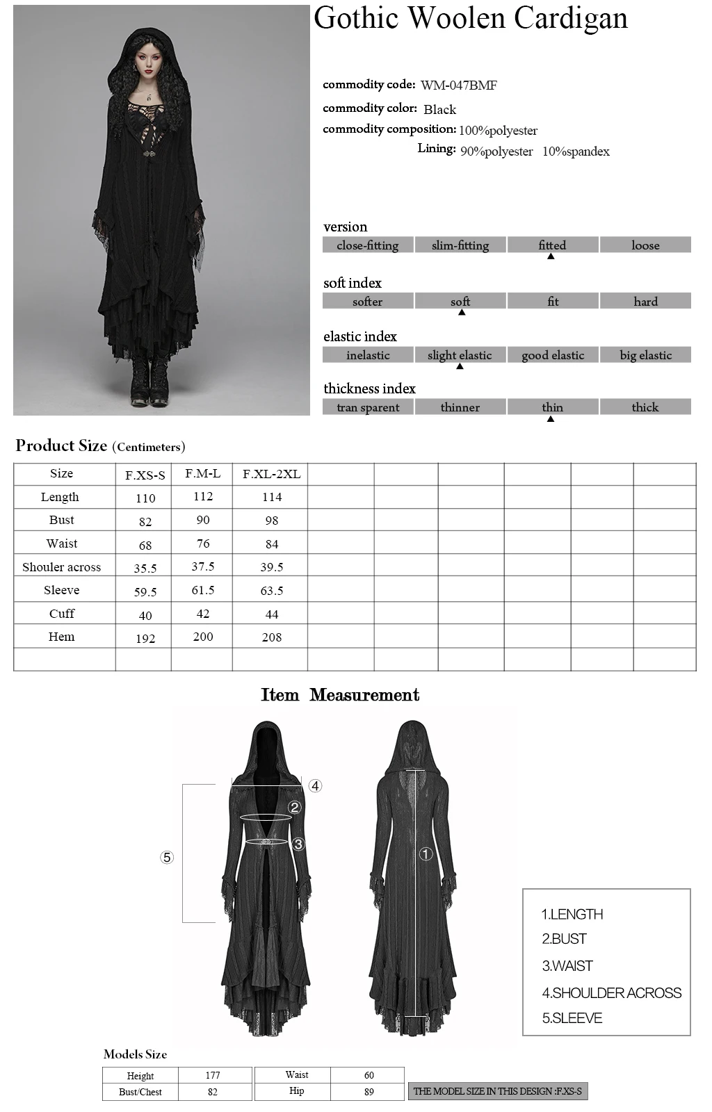 

PUNKRAVE Women's Gothic Vintage Hooded Woolen Cardigan Coat Halloween Party Costume Jacket
