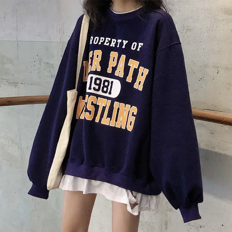 

oversized sweatshirts Harajuku Clothing For Women Casual Loose Vintage Letter Sweatshirt Female Korean style Kawaii Women's tops