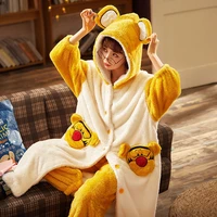 womens nightgown winter hooded pajamas lengthen thicken sleepwear sweet and lovely loose can be worn outside home service suit