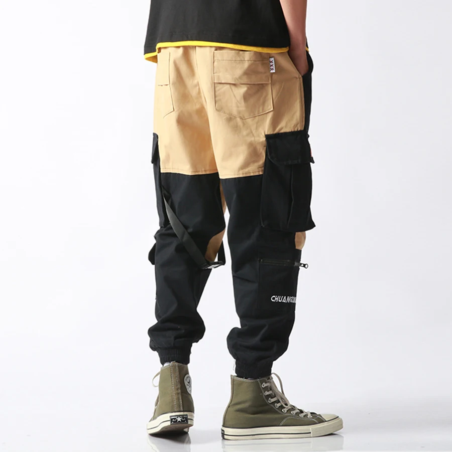 

wuxingyou Men 2019 Harajuku Streetwear Cargo Pants Block Pockets Harem Joggers Casual Trousers Skateboard Sportswear