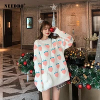 sweater women long sleeves print strawberry women knitted jacke sweater pullover ladies sweater pull femme knitted sweaters