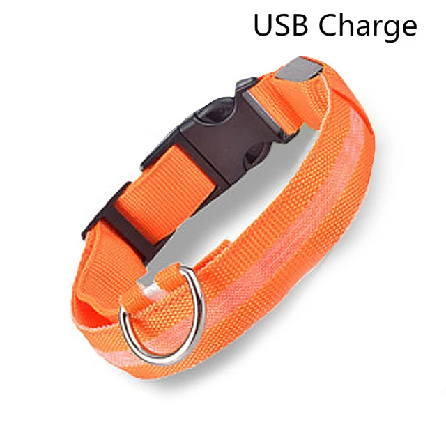 USB Orange Светодиодный ошейник для собак, USB Перезаряжаемый светильник, ошейник для домашних животных, регулируемый нейлоновый мигающий светящийся ошейник для щенков, товары для защиты от потери - Цвет: USB Orange