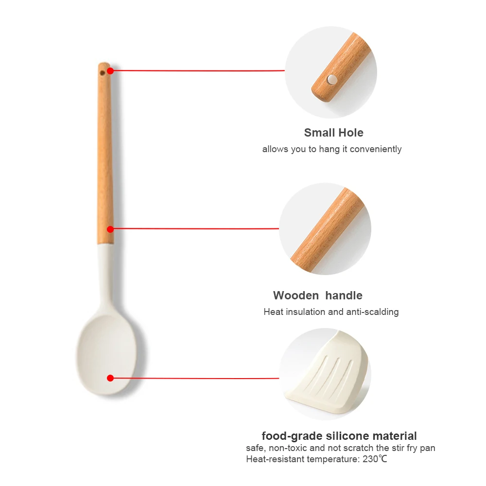 

Silicone Cooking Utensil Set Non-stick Kitchen Utensils Set 10 PCS Heat Resistant Kitchen Tools with Wooden Handle Kitchen Tool
