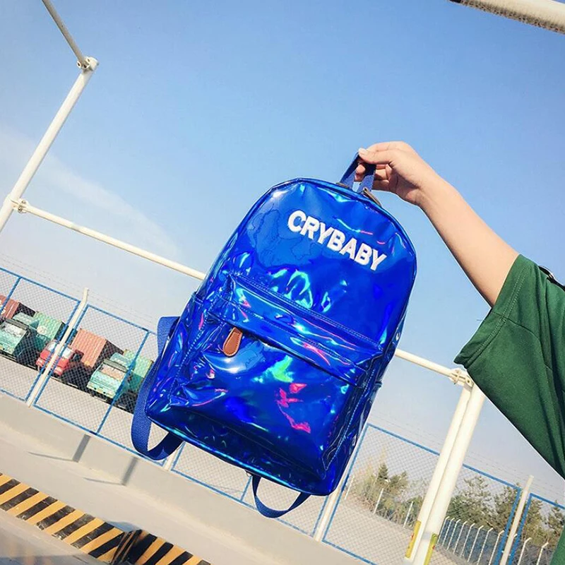 Повседневный лазерный рюкзак для женщин лазерная дорожная сумка девочек кожа ПУ