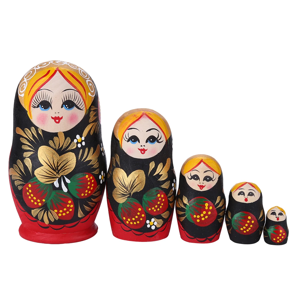 

Matryoshka Toys Wooden Doll Nesting Russian Hand Paint 5 Layer Lucky Strawberry Girl Classic Doll Home Decor Children Gifts