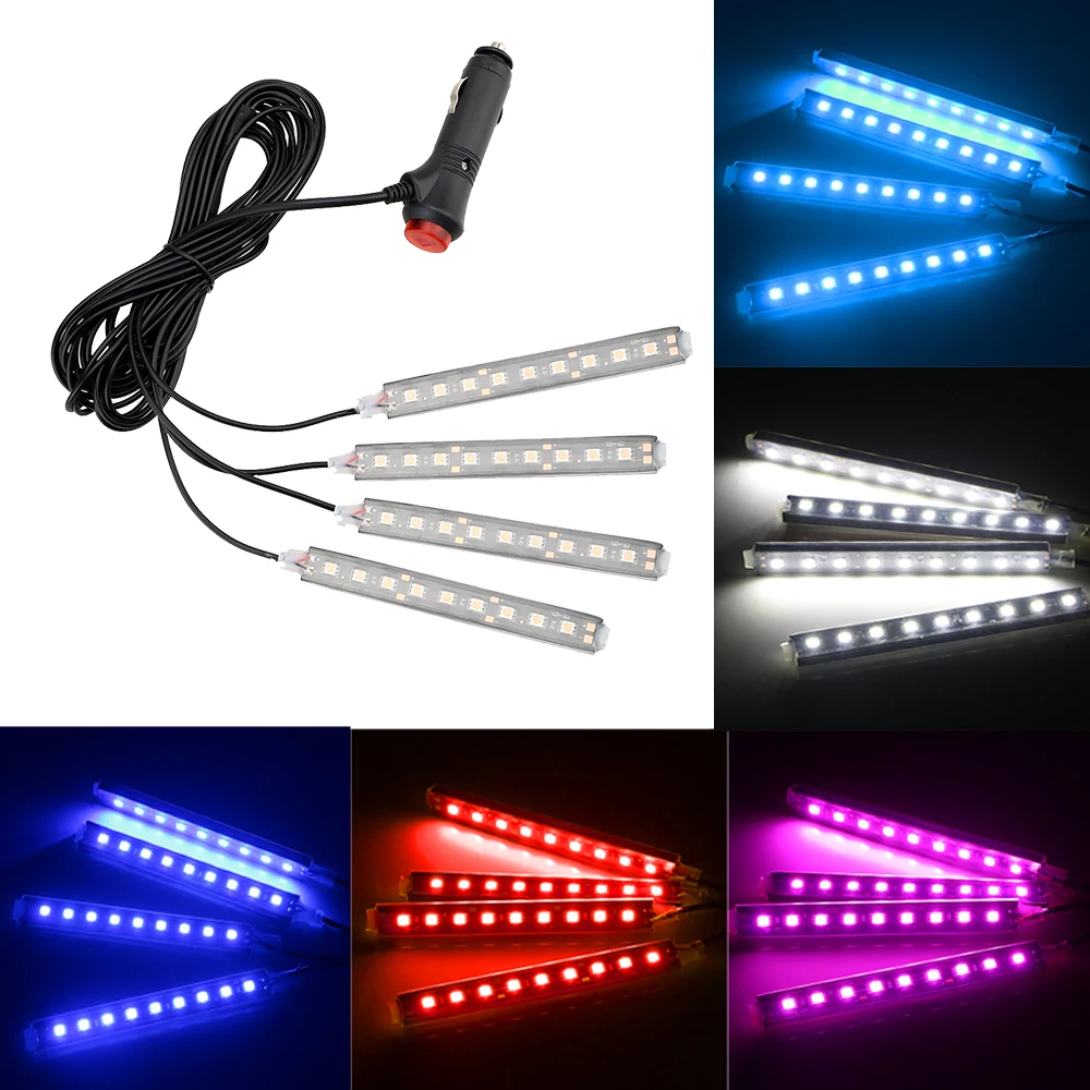 

Auto Decorative Lamp 9 LED 4 In 1 Car Interior Atmosphere Lights With Cigarette Lighter 5050 Foot Strip Lights Auto Accessories