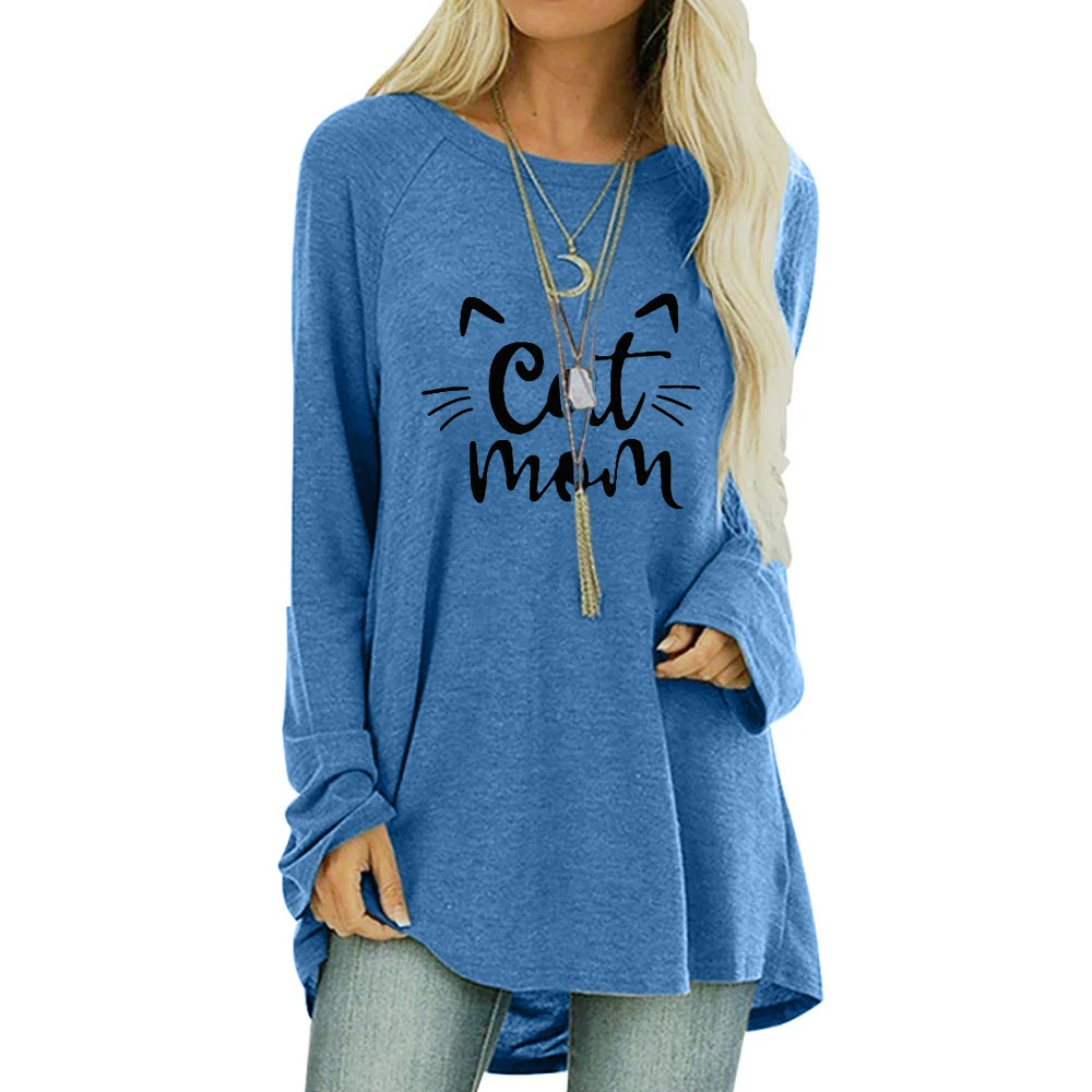 

Mid-Length Irregular Woman Tee Shirts Letter Printed Long Sleeve O Neck Tops Casual 2020 Fall Clothing Women#k