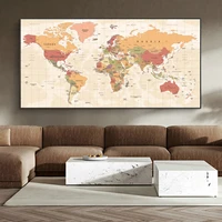 modern world map reliable oil on canvas painting posters and prints wall art picture for living room home decoration cuadros