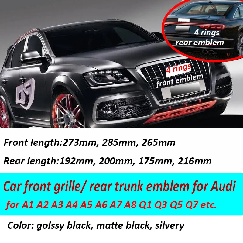 

Car Front Middle 4 Rings Grille Badge rear Trunk Sticker Emblem black A3 A4 A4L A6L TT Q3 Q5 Q7 A5 A7 Accessories
