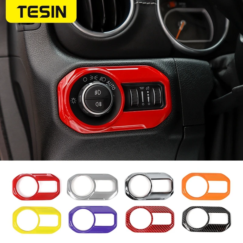 

TESIN Car Headlight Lamp Switch Button Decor Cover Stickers Accessories for Jeep Wrangler JL 2018+ for Jeep Gladiator JT 2018+