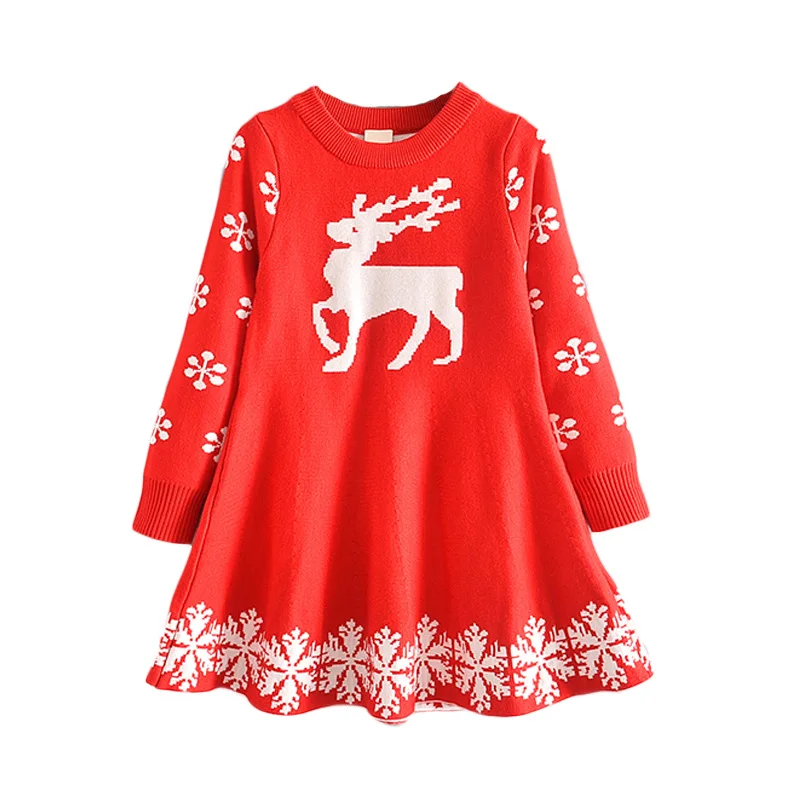 

New Year Girls Knitted Dress Autumn Winter Clothes Reindeer Kids Dress for Little Girl Princess Cotton Warm Christmas Dresses