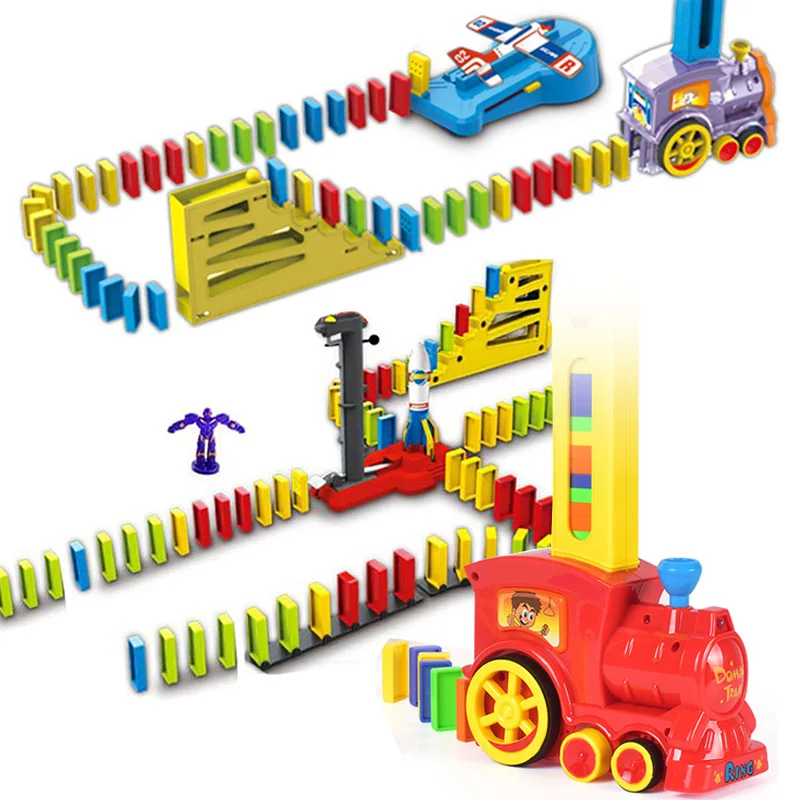 

Automatically Place Domino Block Train Car sound light Plane Rocket Robot Colorful Dominoes Game Set Birthday gift for Children