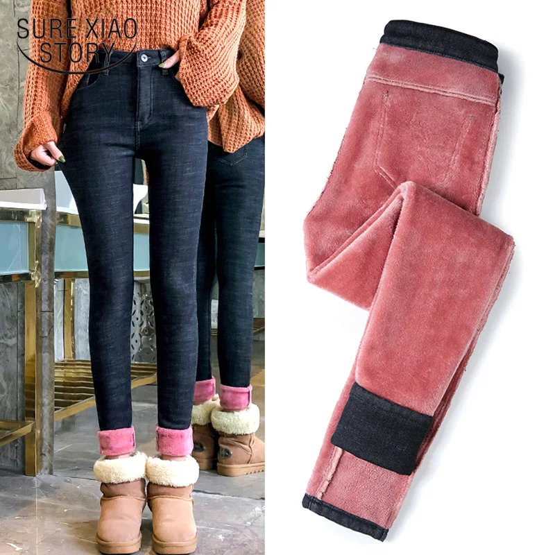 

Winter Thick Velvet Warm Blue Jeans Women Trousers High Waist Skinny Jeans Woman 2020 Slim Elastic Waist Women Jeans Pants 11483