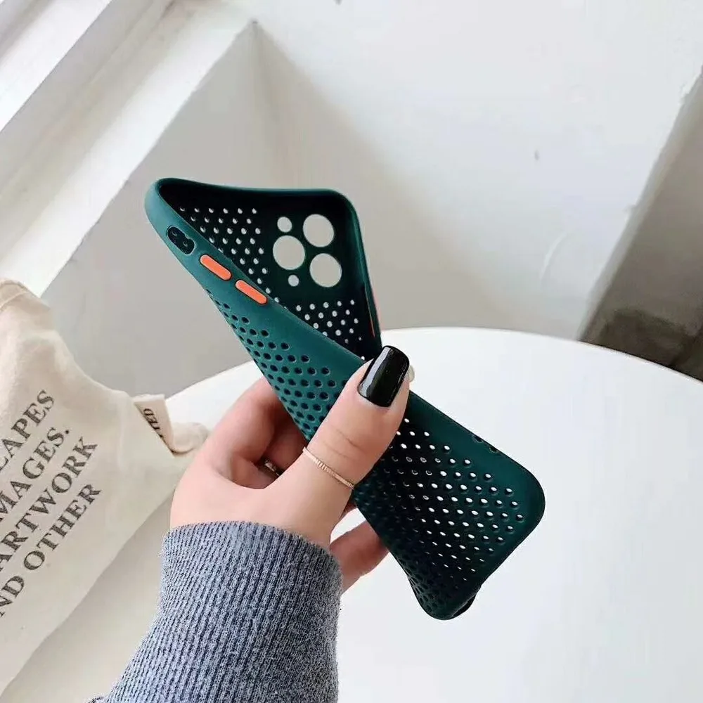 

Mesh Cooling Phone Case for iPhone 11 Pro Max XR X XS Max 7 8 6 Plus Solid Color Breathing Soft TPU Camera Protection Back Cover