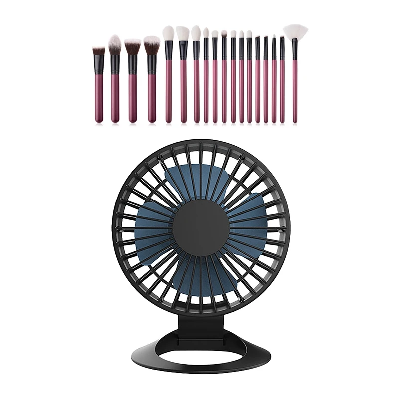 

1 Set Natural Makeup Brushes Set Eyeshadow Make Up Brush Goat Hair Kit & 1 Pcs USB Rechargeable Clip Desktop Fan