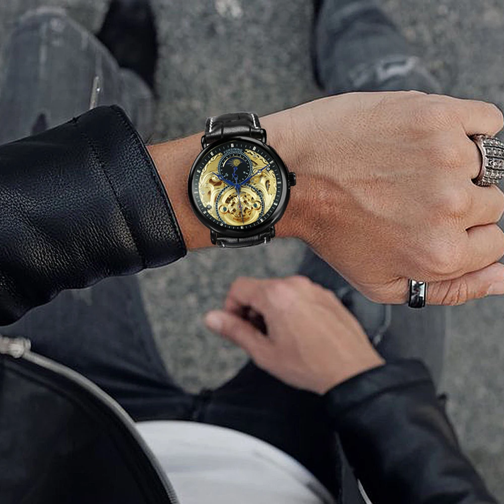 Часы наручные FORSINING мужские автоматические люксовые брендовые золотистые с