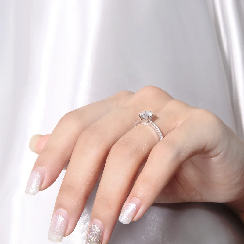 AEAW Лидер продаж круглый вырез 1.0ct moissanite кольцо 18 К Белое золото обручальные кольца для женщин