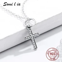 somilia cross necklace for wamen 925 sterling silver with shiny cubic zirconia pendant and delicate cross twisted chain