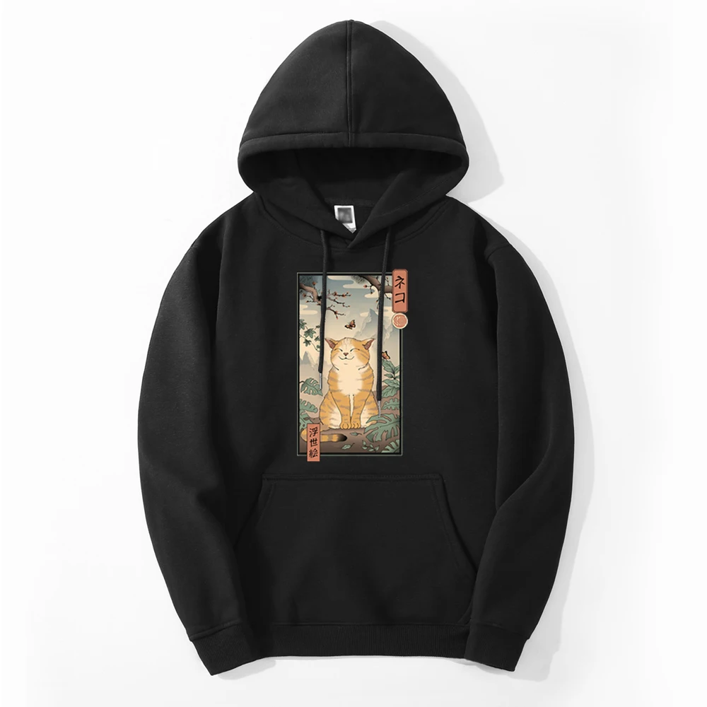 

Худи мужское флисовое свободного покроя, классическая одежда в стиле Харадзюку, с кошками, японскими животными, на осень, крутая верхняя оде...