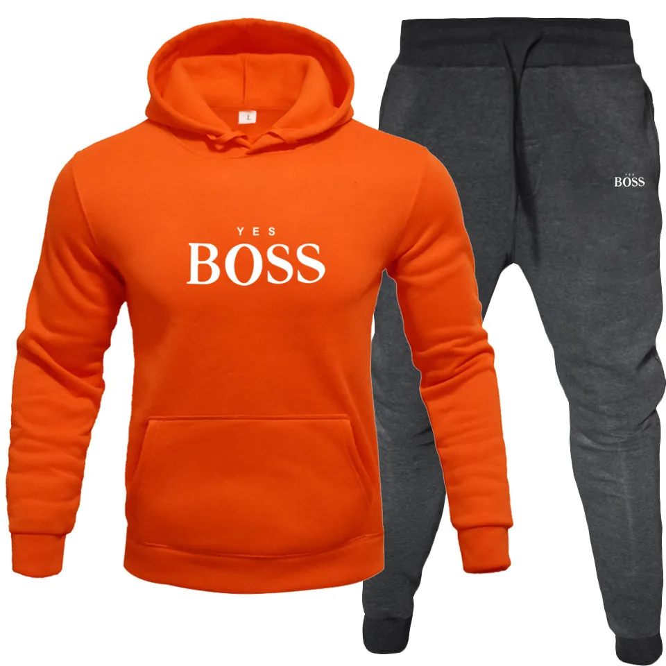 

New Fashion Mens Clothing Pullovers Sweater Cotton Men Tracksuits Hoodie Two Pieces + Pants Sports Shirts Fall Winter Track Suit