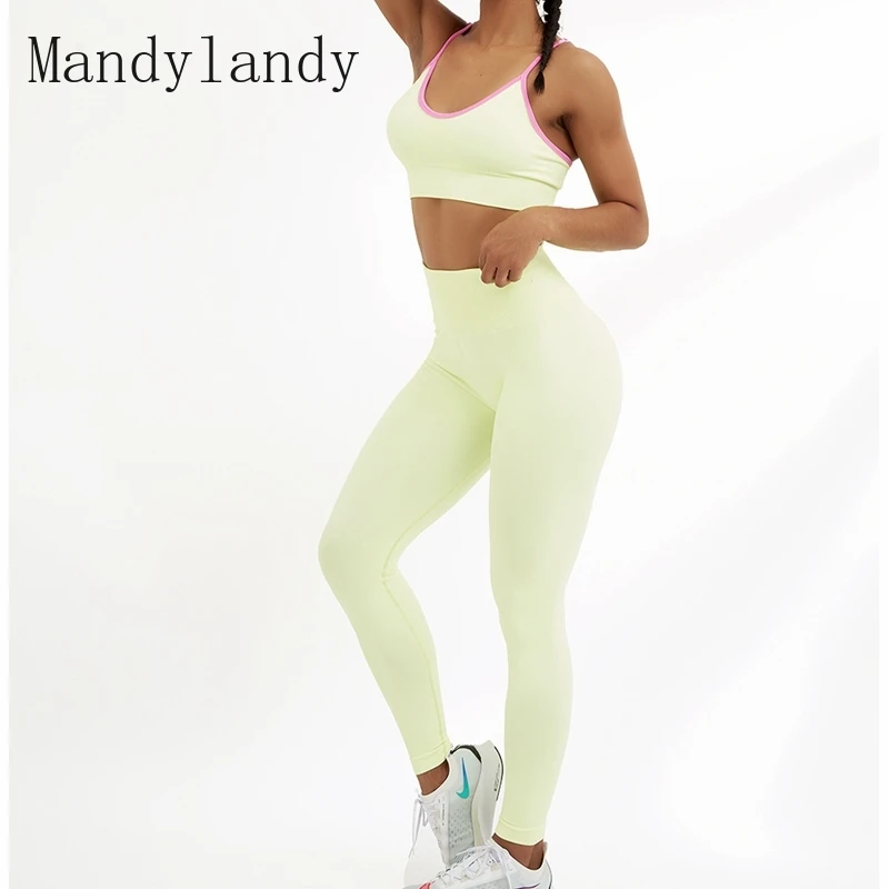 

Mandylandy Sports Leggings Sports Suits High Waist Tight Trousers Gym Sets Bra Peach Hip Yoga Workout Sport Bra Sports Suits