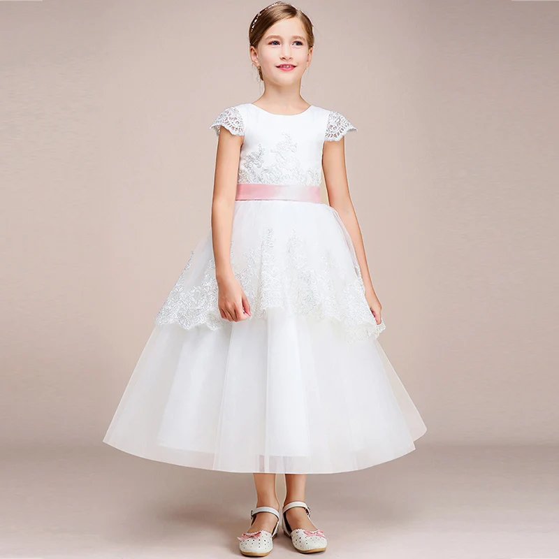 Белые Свадебные Платья с цветочным узором для девочек Элегантные кружевные