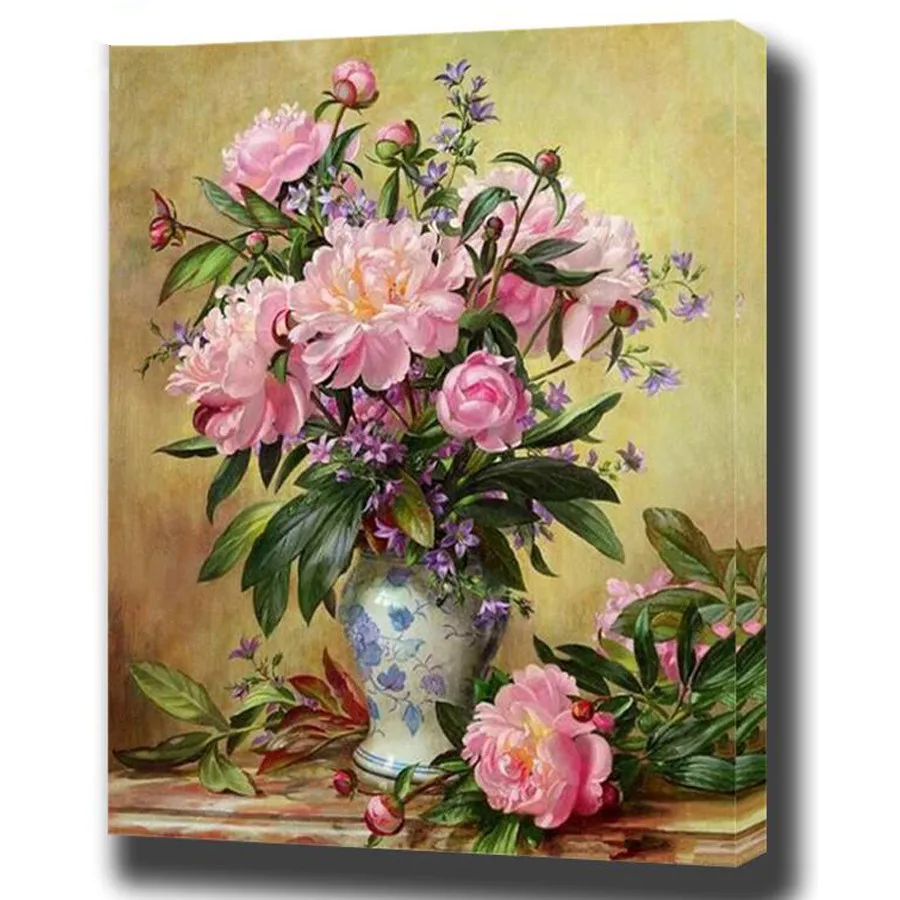 Алмазная 5d картина цветы пиона полноразмерная Круглая Мозаика из страз ваза