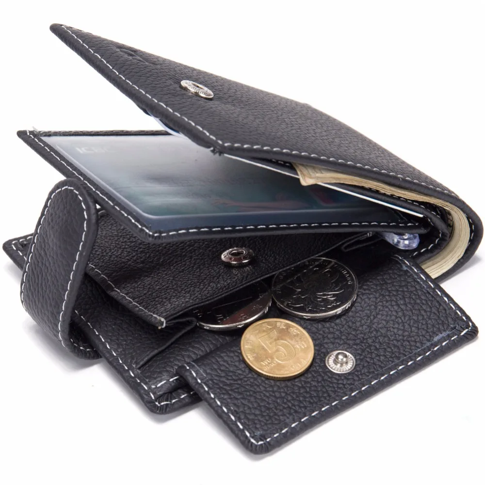 

New Genuine Leather Male Portfel Men Wallet Purse Boy Day Clutch Bag Coin Purse Zipper Bifold Gift Man Dollar Photo Card Holder