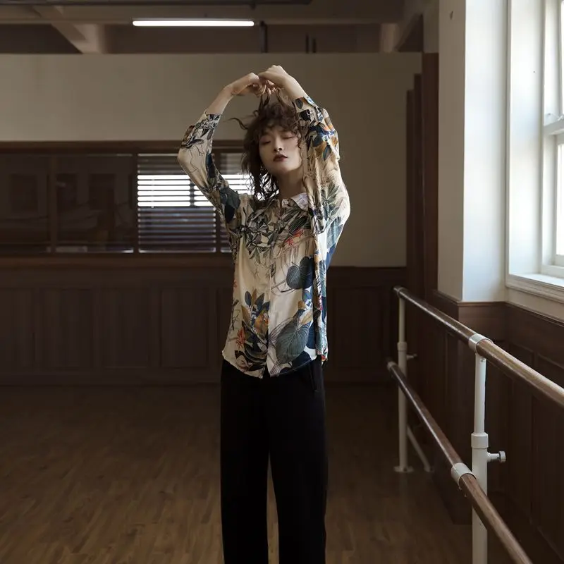 

T Plant Floral Print Vintage Blouse Long Sleeve Tops And Blouses Button Up Collar Shirt Designer Shirts Women 2020 V141