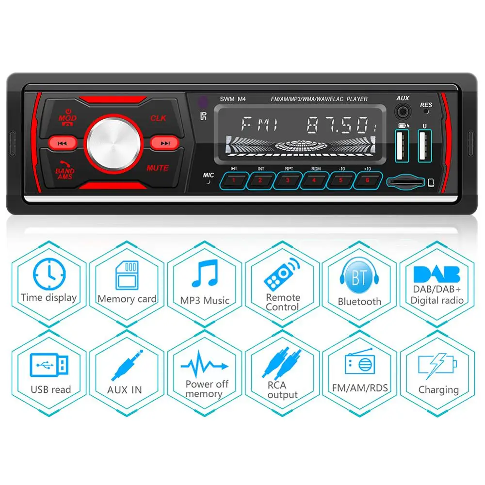 Авторадио 12 в 1 Din Автомобильный Радио Handsfree MP3/SD/MMC DAB + FM USB ЖК экран цифровой аудио