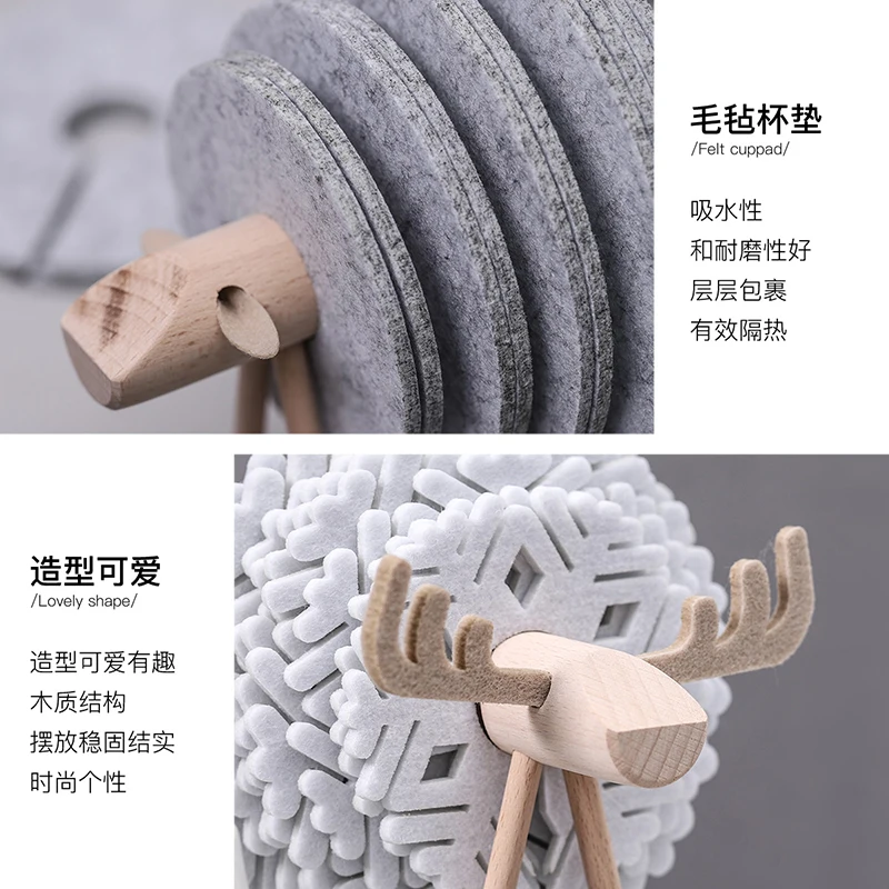 Felt Anti-scalding Coaster Home Decoration Livingroom Kitchen Reindeer Coffee Cup Coaster Set Creative Practical Ornaments