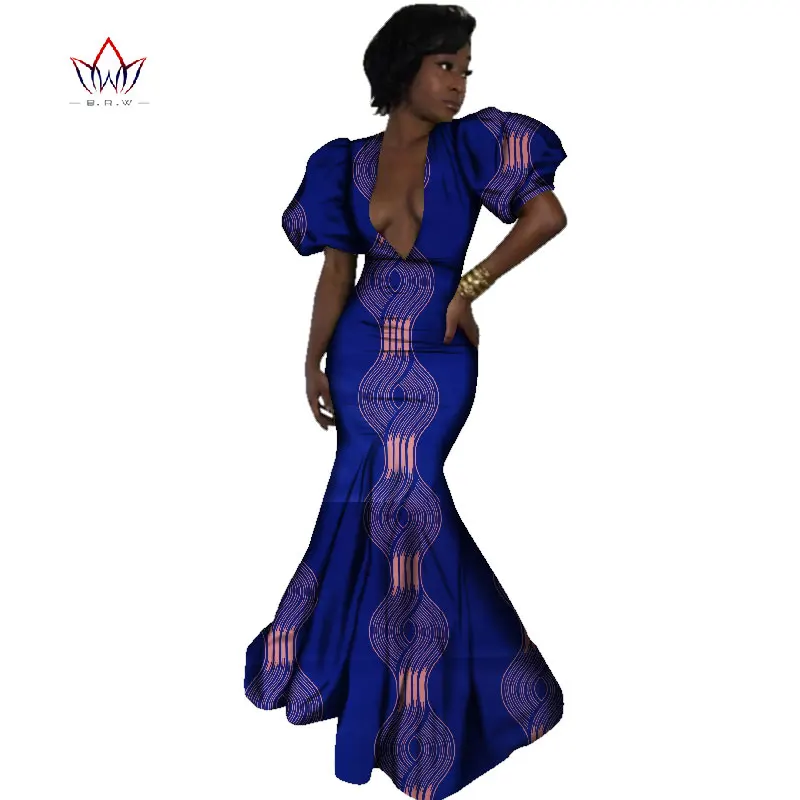 Зимнее платье платья с Африканской тканью и принтом платье-Русалка на одно плечо