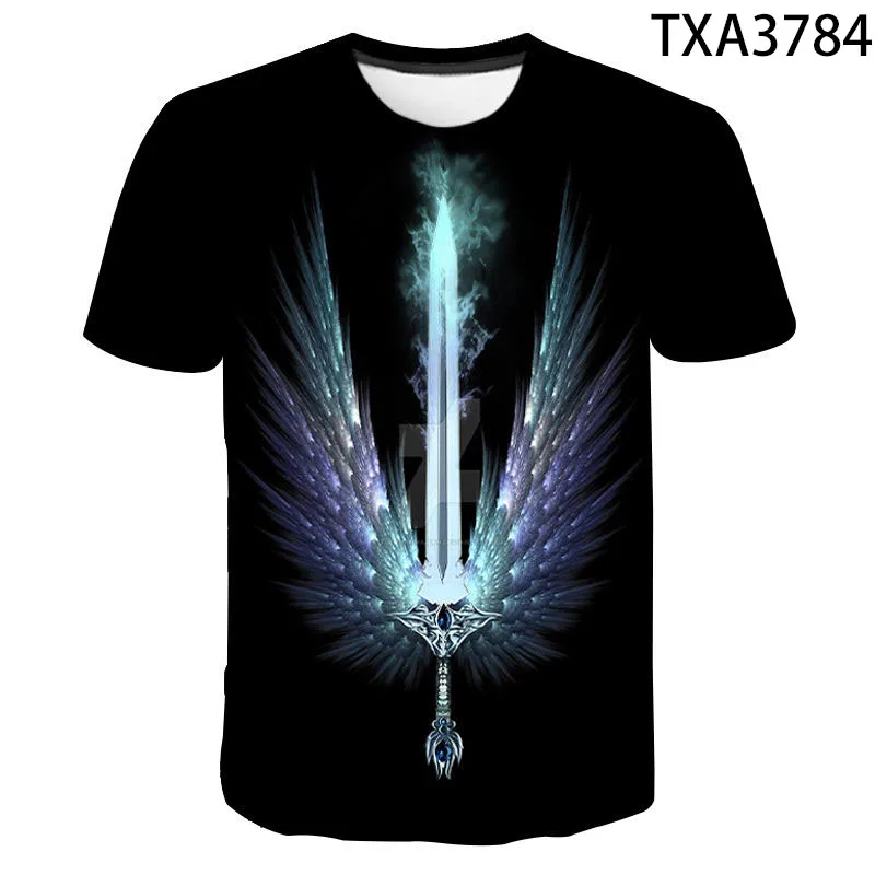 

Летняя новая уличная одежда с изображением меча, модная футболка для мальчиков и девочек, повседневные крутые топы с 3D принтом и коротким ру...