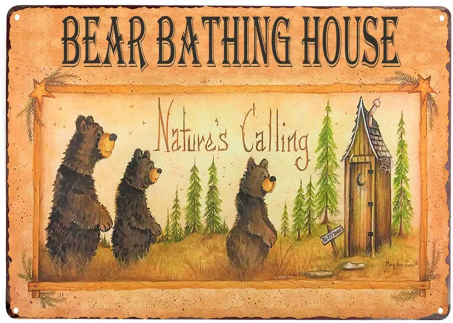 

Bear Bathing HousePoster Funny Sign Tin Art Wall Decor Vintage Aluminum Retro Metal Tin Sign Painting Decorative Signs