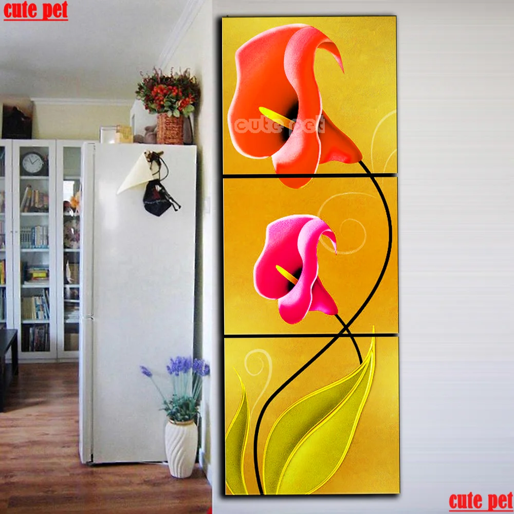 

5D алмазная живопись Лилия Пион цветок рукоделие полный квадратный круглый пазл Алмазная мозаика DIY Алмазная стразы украшение 3 шт.