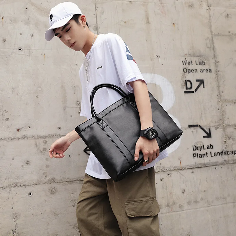 

2019 New Business office Briefcase Men PU Leather Handbag male Casual computer laptop Tote man Solid Travel work bag Large