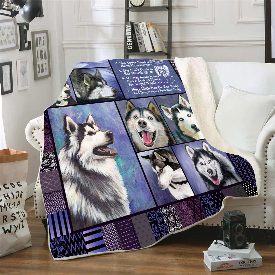 

Siberian Husky 3d printed fleece blanket for Beds Hiking Picnic Thick Quilt Fashionable Bedspread Sherpa Throw Blanket