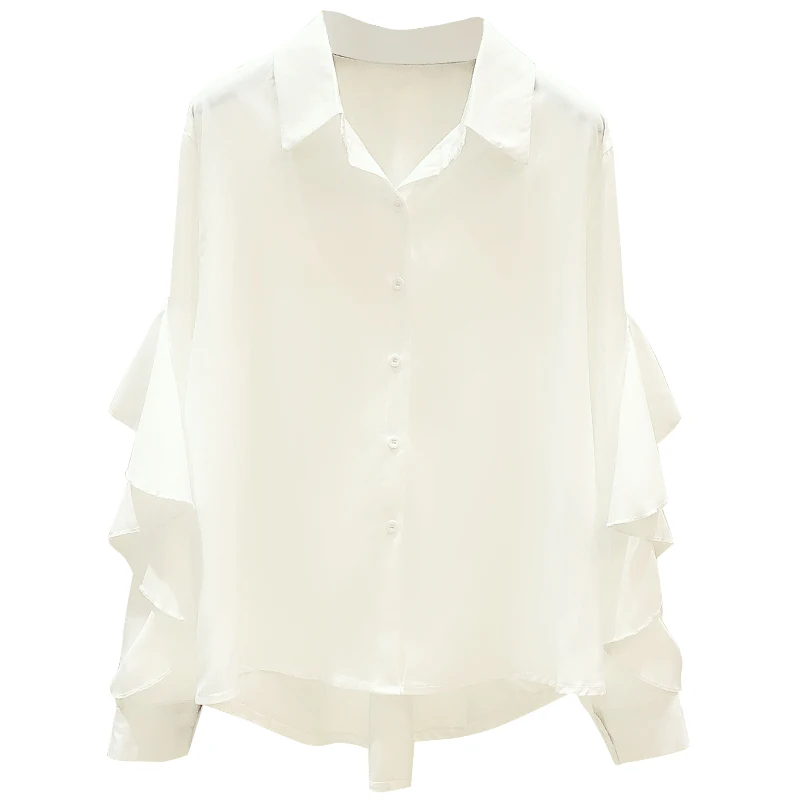 

Women's Top 2021 Spring New Cropped Round Neck Sweater Shawl + Long Sleeve Ruffled Shirt Two-Piece Set Lady Blusas