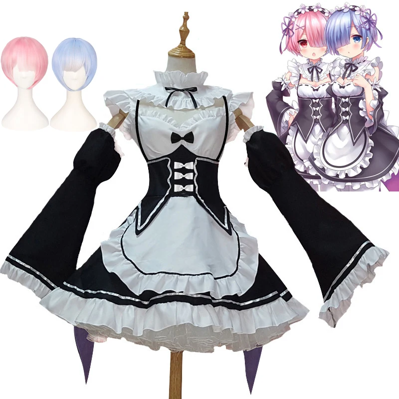 

Аниме Ram/Rem Косплей Re:zero Kara Hajimeru Isekai Seikatsu жизнь в другом мире костюм на Хэллоуин парики платье служанки