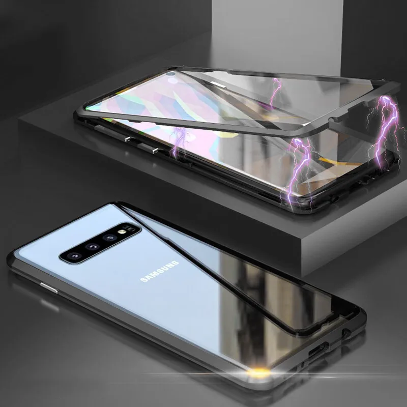 Black Transparent Роскошный чехол-накладка на заднюю панель для samsung Galaxy A30 A50 A20, адсорбция для Galaxy A 50 30 20, двусторонний Магнитный чехол из закаленного стекла - Цвет: Black Transparent