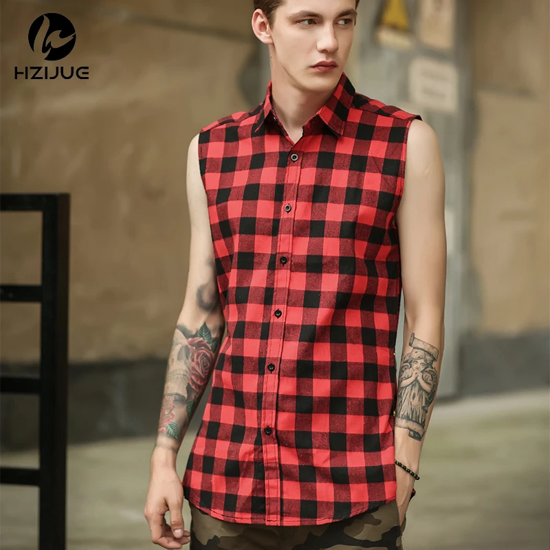 HZIJUE хип хоп одежда tyga Мужская рубашка camisa masculina swag клетчатые рубашки без рукавов