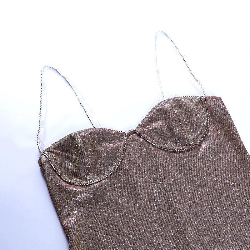 

Fashion Sexy Women Glitter Summer Vestidos Backless Mini Bodycon Dress Diamond Chain Evening Night Party Dress Club 2021