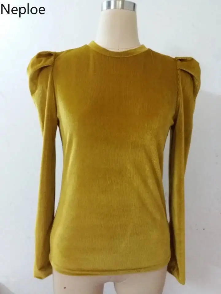 Женские велюровые блузки Neploe золотого цвета Новое поступление на осень и зиму