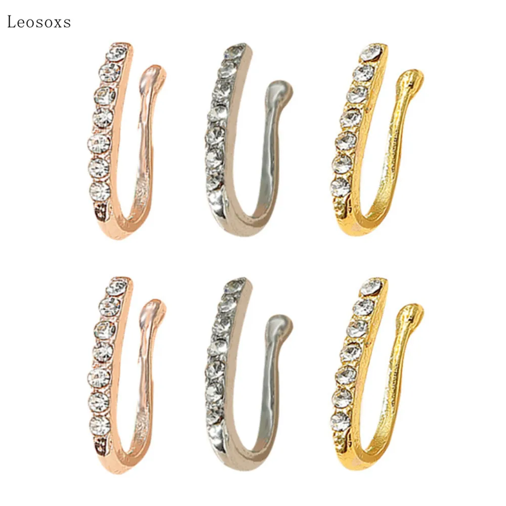 

Leosoxs 2pcs Fashionable Fake Nose Ring with Diamonds, U-shaped Nose Clip, Exquisite Jewelry