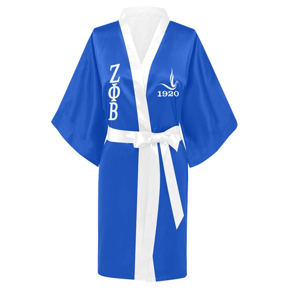 Изготовленная на заказ греческая буква Sorority Белый Синий zeta Phi Beta халат Ночное белье шелковое с коротким рукавом Ночное белье для женщин леди - Цвет: 4