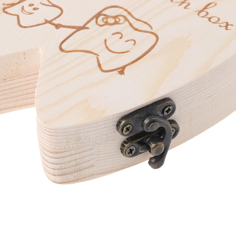 

Baby Tooth Box Wooden Milk Teeth Organizer Storage Boys Girls Save Souvenir Case