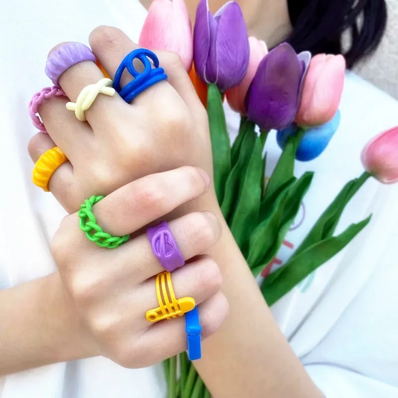 Краска нерегулярные цепи кольца для женщин креативный полый в индекс кольцо с