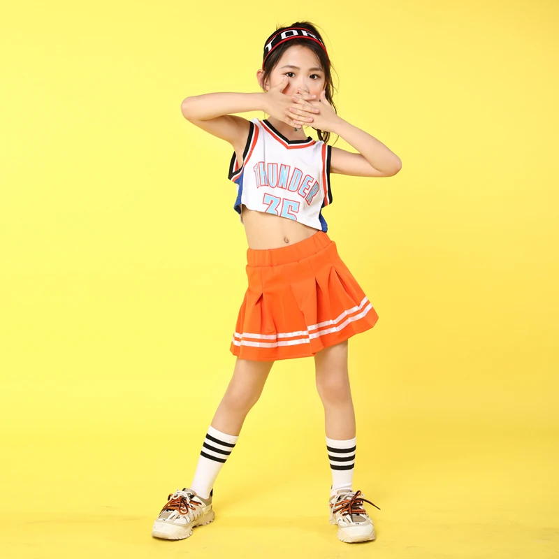 Детская одежда в стиле хип хоп белый Повседневный жилет топы оранжевая юбка для